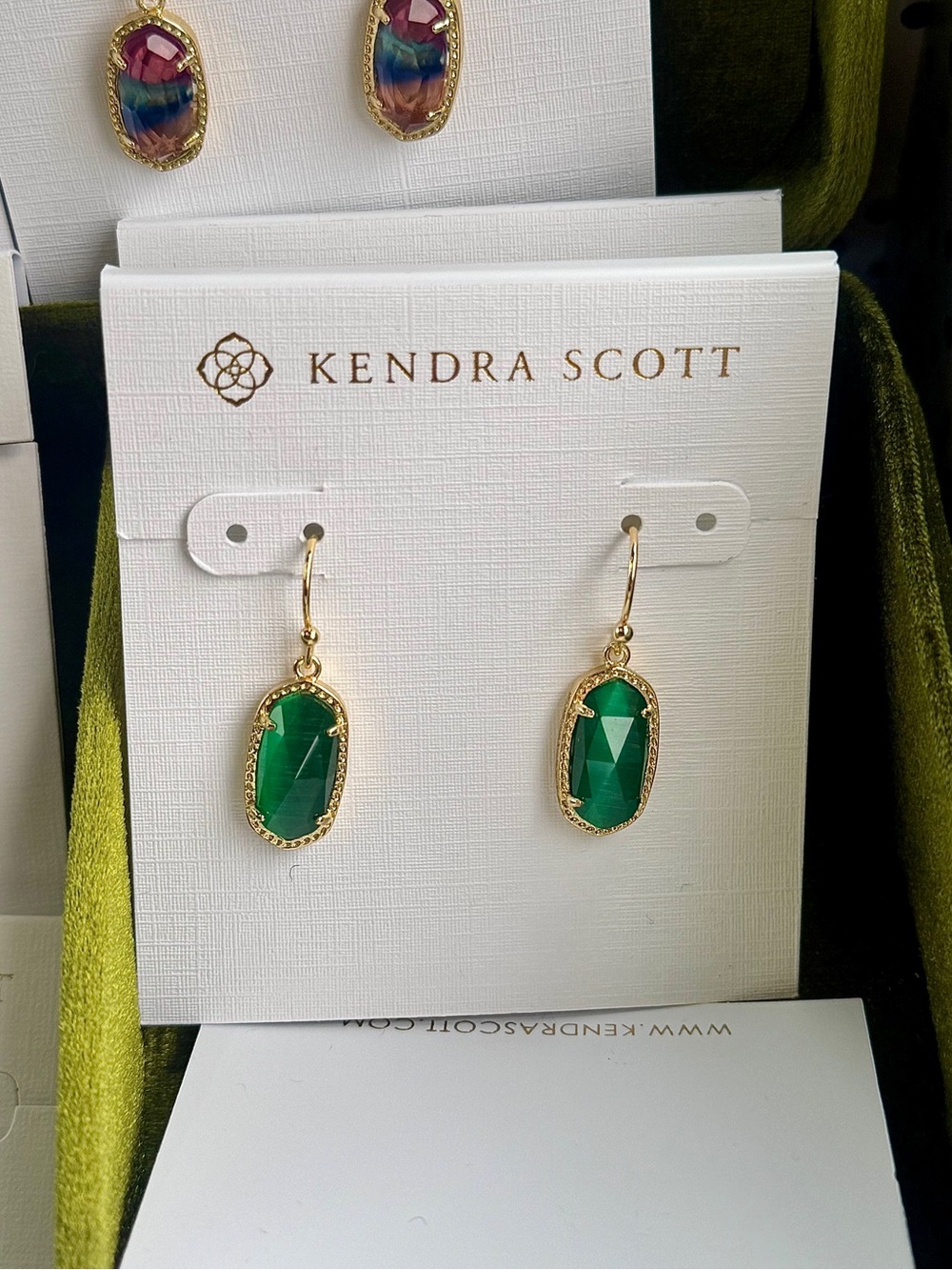 Kendra Scott Green Crystal & Gold Elle Drop Dangle Earrings New